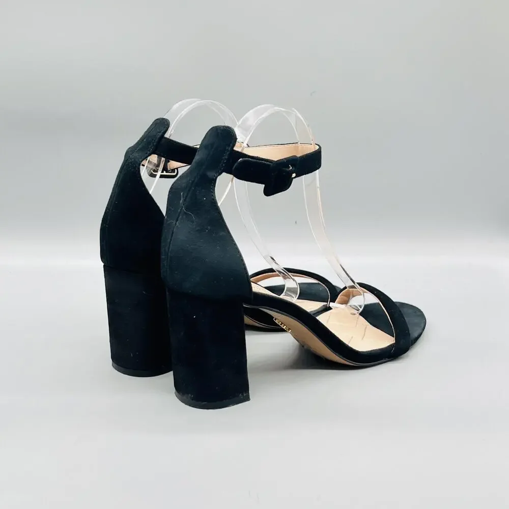 Kurt Geiger Sandals Womens 9 Black Leather Ankle Strap Block Heel Dress Shoes
